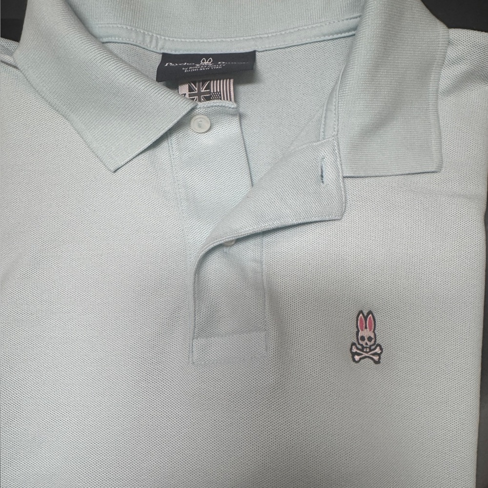 Psycho Bunny Polo Shirt Mens Size 7 (X-Large) light aqua blue Pima Cotton polo